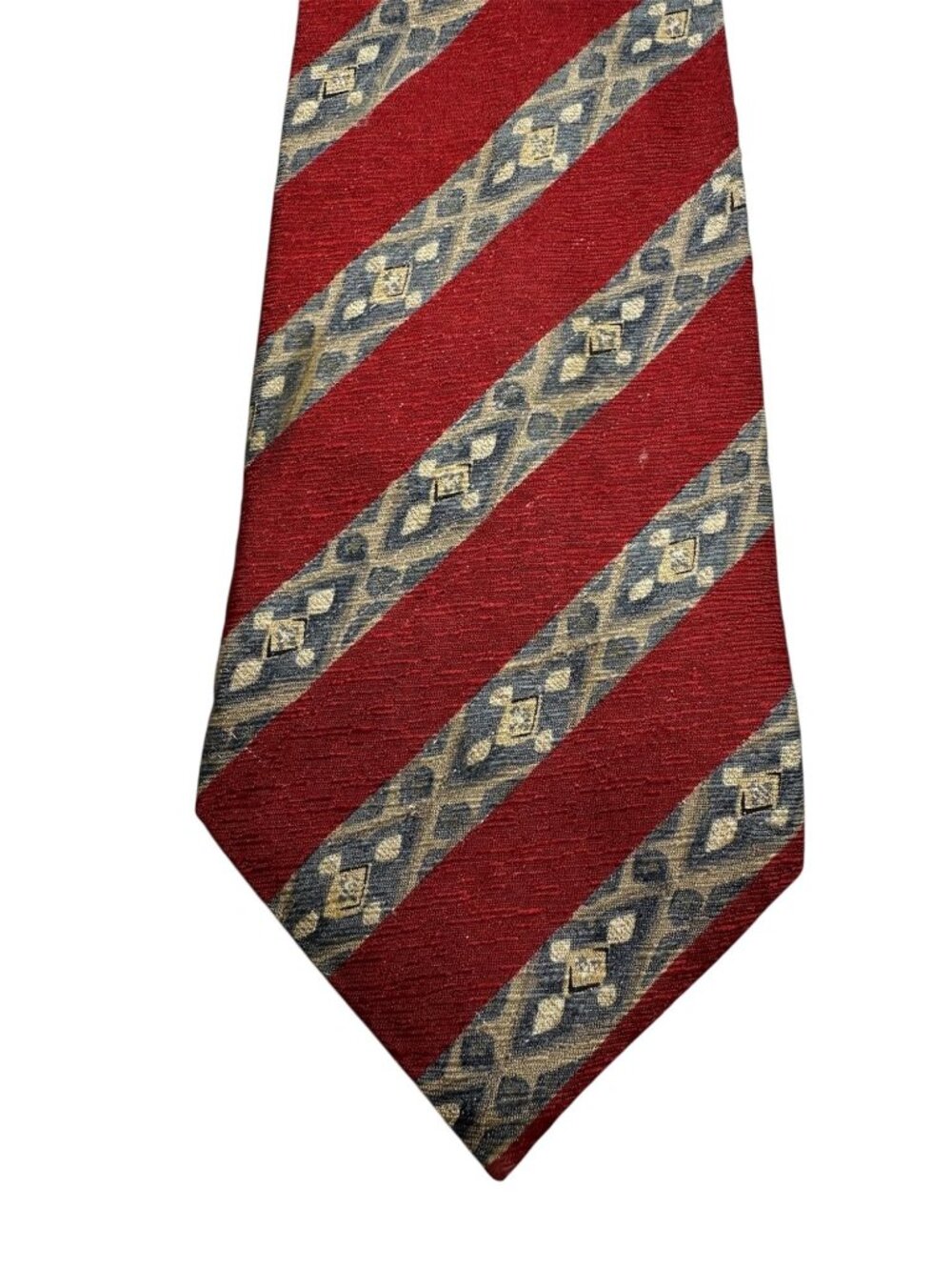 Claiborne Red & Gray Striped Diamond Pattern Silk Tie